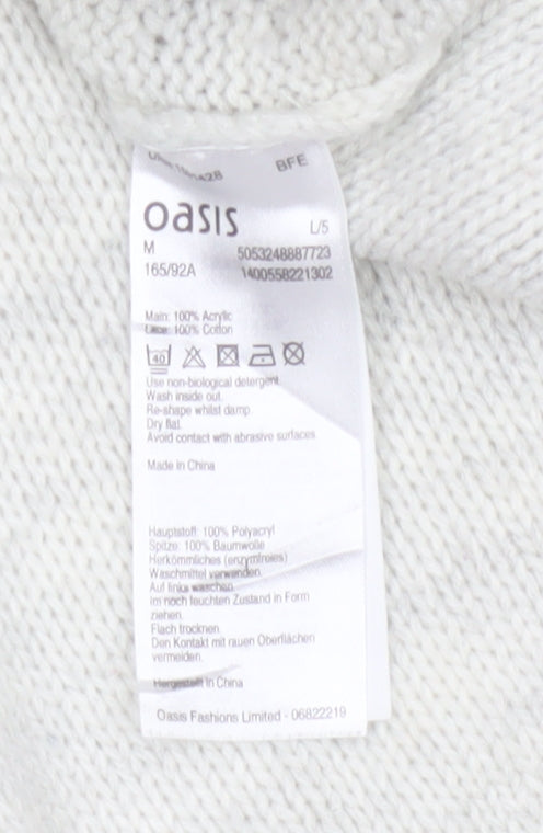 Oasis Women Ivory M Cable Knit Crochet Raglan Crew Neck Jumper