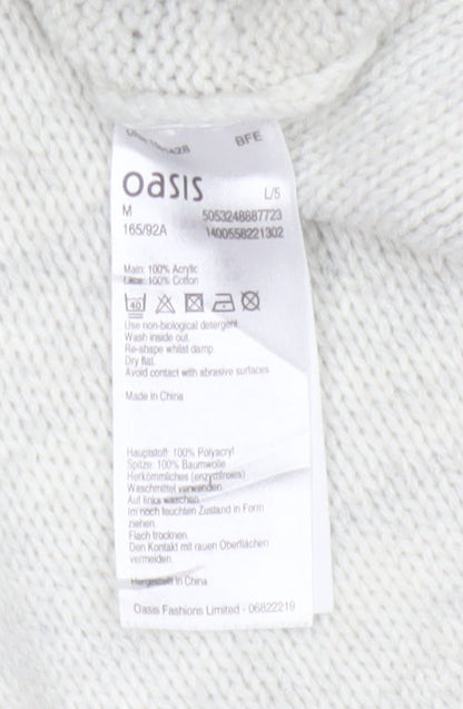 Oasis Women Ivory M Cable Knit Crochet Raglan Crew Neck Jumper