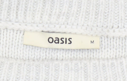 Oasis Women Ivory M Cable Knit Crochet Raglan Crew Neck Jumper