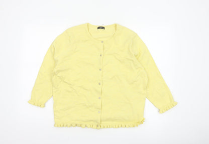 M&Co Women Yellow Size 20 Cotton Knit Ruffle Hem Cardigan