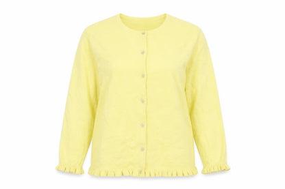 M&Co Women Yellow Size 20 Cotton Knit Ruffle Hem Cardigan