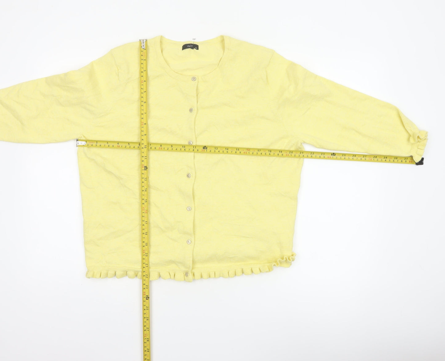 M&Co Women Yellow Size 20 Cotton Knit Ruffle Hem Cardigan