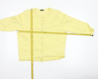 M&Co Women Yellow Size 20 Cotton Knit Ruffle Hem Cardigan