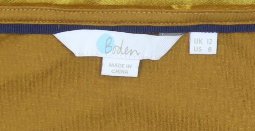 Boden Women Gold Velvet Boat Neck Puff Sleeve Blouse UK 12