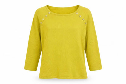 M&Co Women Yellow Petite UK 12 Button Detail 3/4 Sleeve Jumper