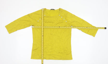M&Co Women Yellow Petite UK 12 Button Detail 3/4 Sleeve Jumper