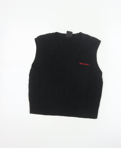 iets frans... Women Black M Cable Knit V-Neck Sleeveless Jumper Vest