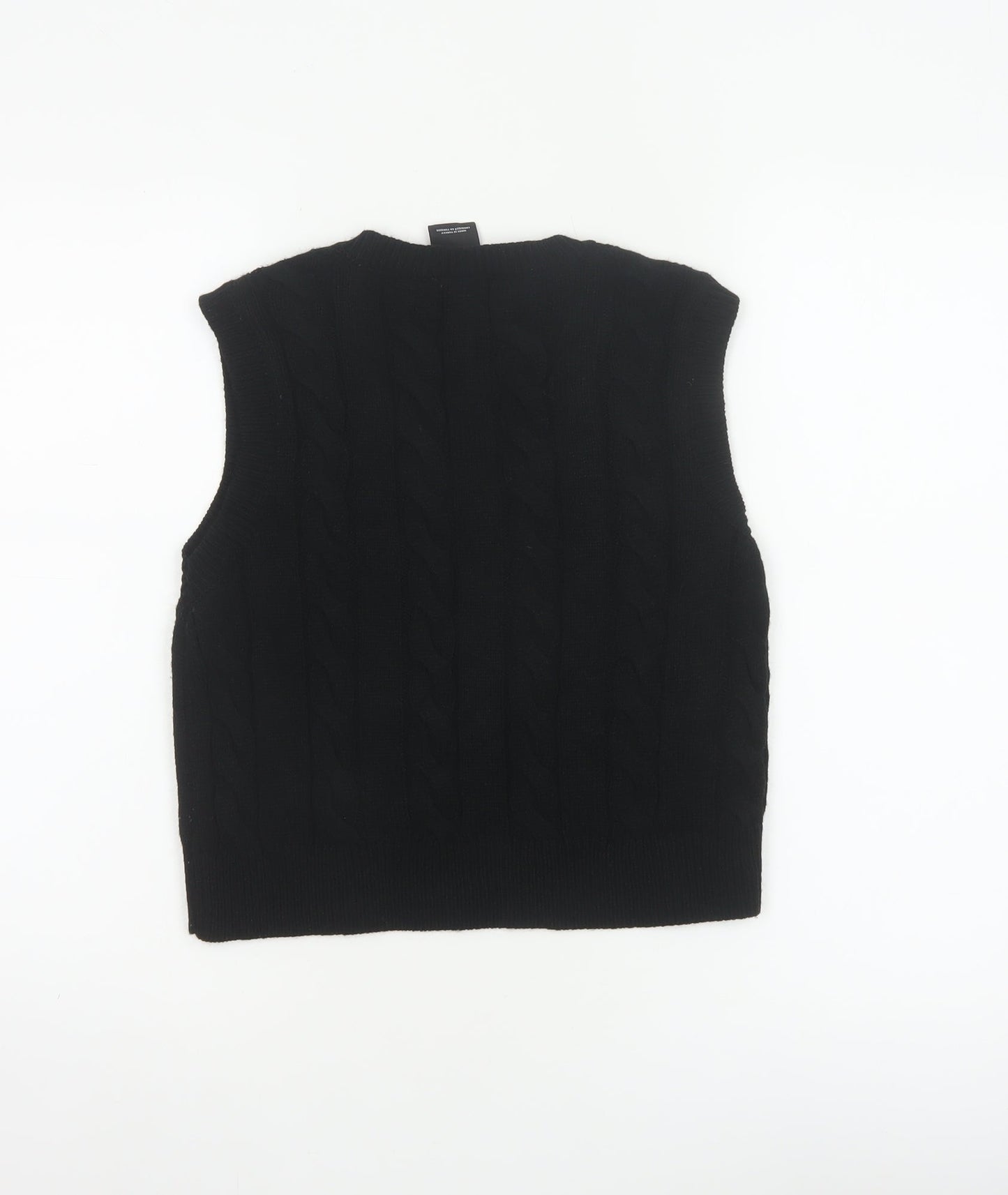 iets frans... Women Black M Cable Knit V-Neck Sleeveless Jumper Vest