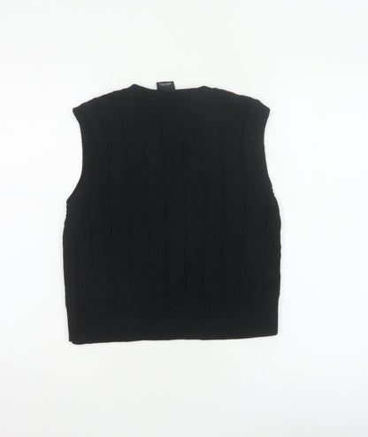 iets frans... Women Black M Cable Knit V-Neck Sleeveless Jumper Vest