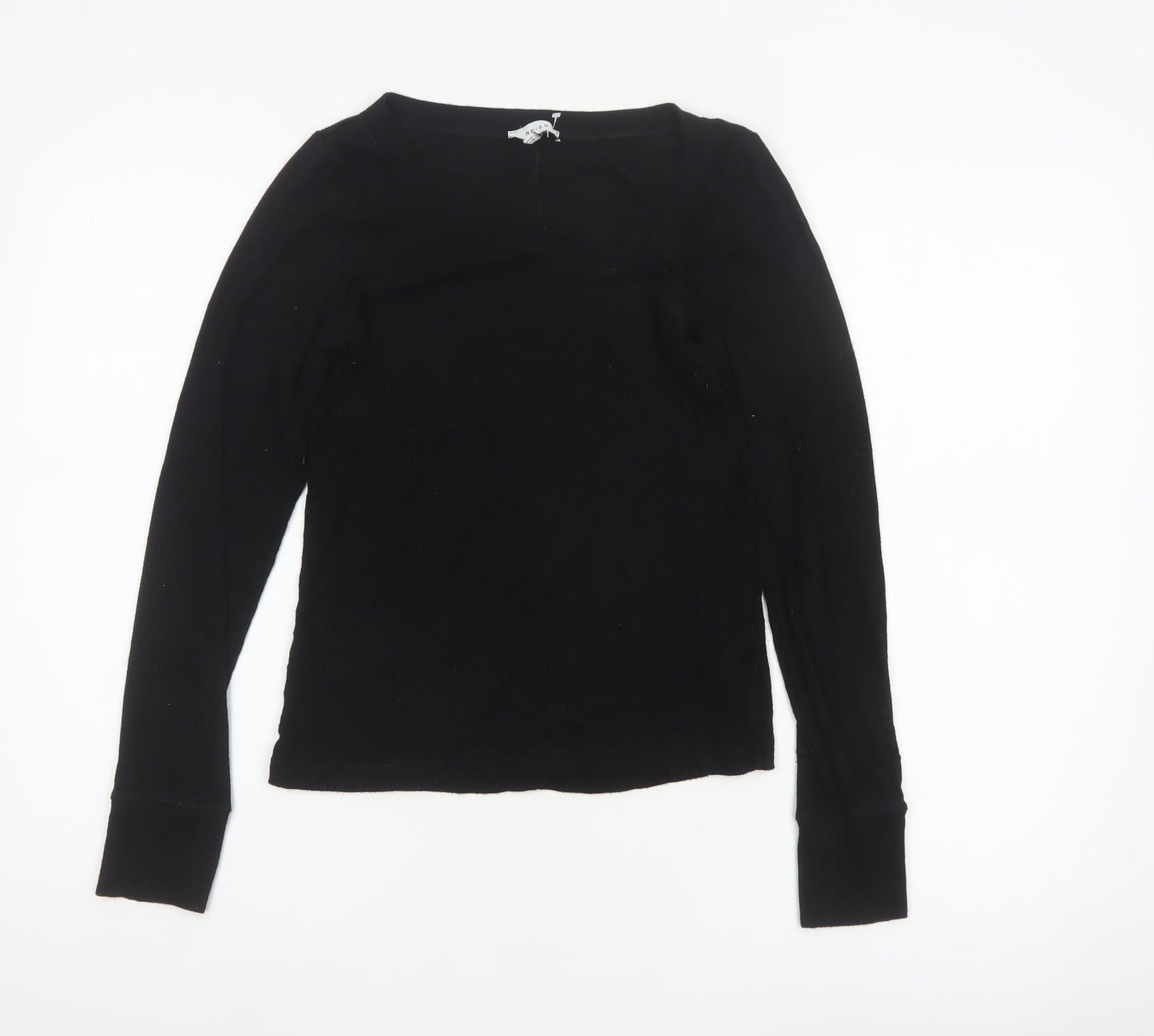 Reiss Women Black M Basic Ribbed Long Sleeve Crew Neck Top