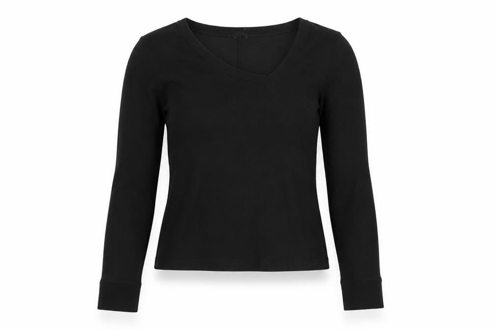 Reiss Women Black M Basic Ribbed Long Sleeve Crew Neck Top