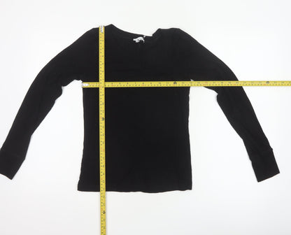 Reiss Women Black M Basic Ribbed Long Sleeve Crew Neck Top