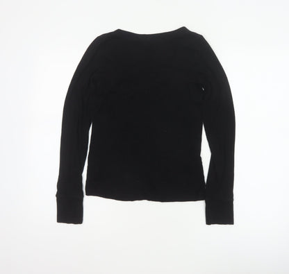 Reiss Women Black M Basic Ribbed Long Sleeve Crew Neck Top