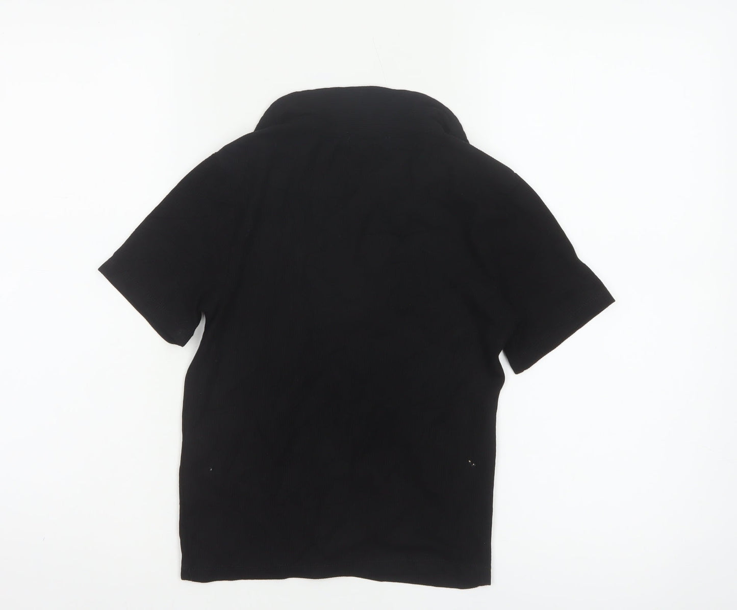 Stradivarius Women Black S Ribbed Collared Short Sleeve Polo Top