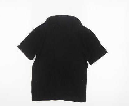 Stradivarius Women Black S Ribbed Collared Short Sleeve Polo Top