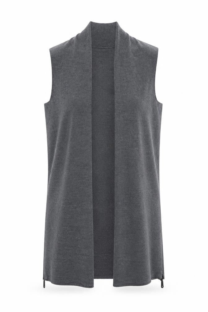 Nanette Lepore Women’s Grey L Sleeveless Open Knit Longline Cardigan