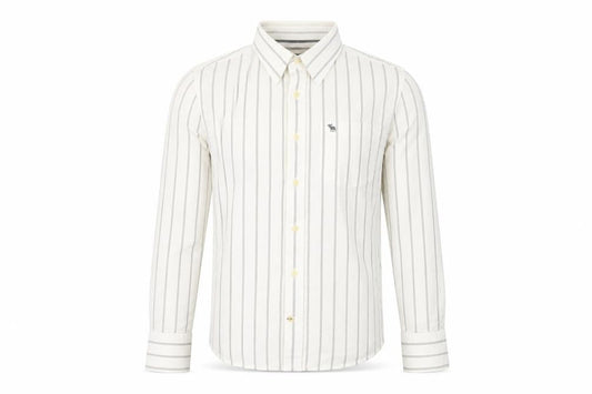 Abercrombie & Fitch Men White Striped Cotton Button-Up Shirt Size S