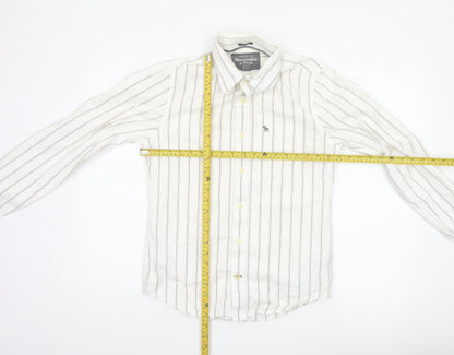 Abercrombie & Fitch Men White Striped Cotton Button-Up Shirt Size S