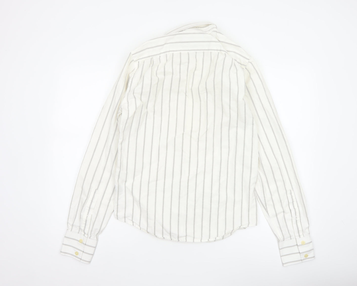 Abercrombie & Fitch Men White Striped Cotton Button-Up Shirt Size S