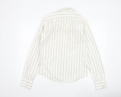 Abercrombie & Fitch Men White Striped Cotton Button-Up Shirt Size S