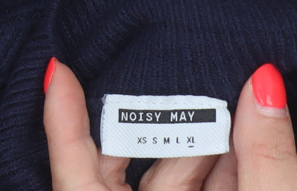 Noisy May Women Blue XS Roll Neck Cable Knit Jumper Long Sleeve