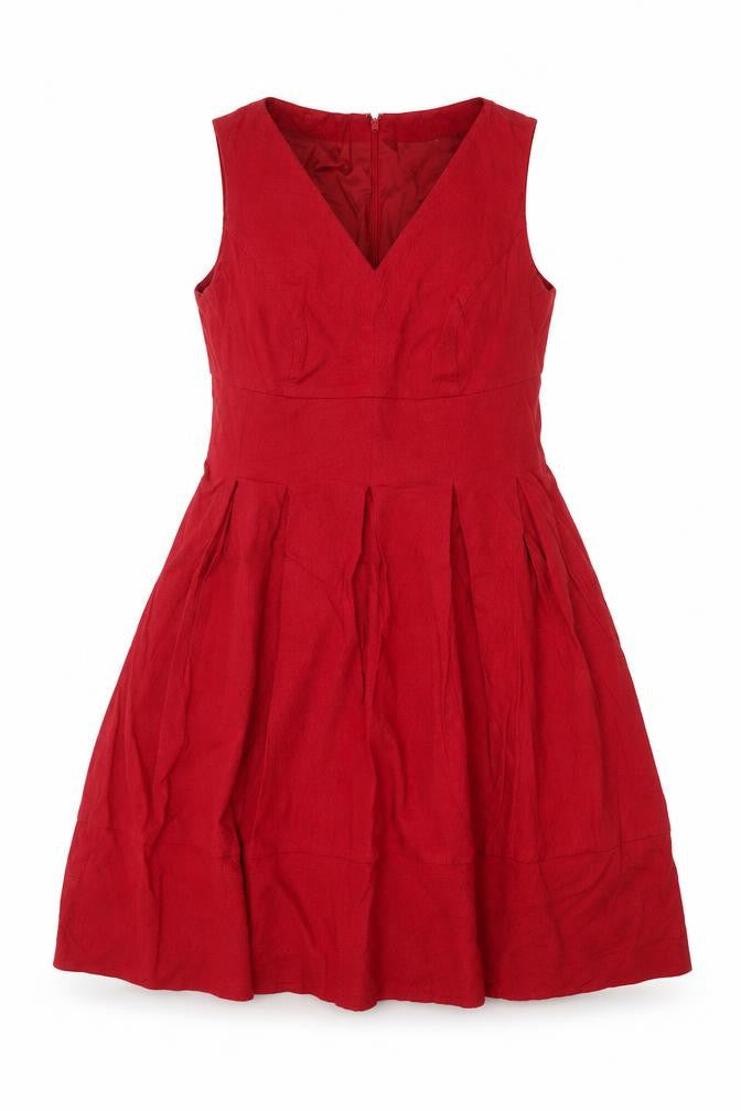 Phase Eight Women Red UK 18 Fit & Flare V-Neck Pleated Dress