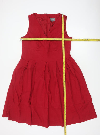 Phase Eight Women Red UK 18 Fit & Flare V-Neck Pleated Dress