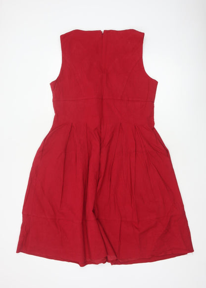 Phase Eight Women Red UK 18 Fit & Flare V-Neck Pleated Dress