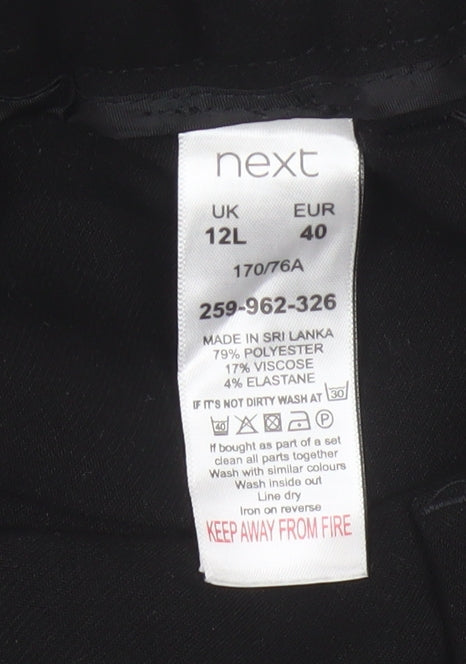 Next Women Black UK 12L Tall Straight Leg Stretch Dress Trousers