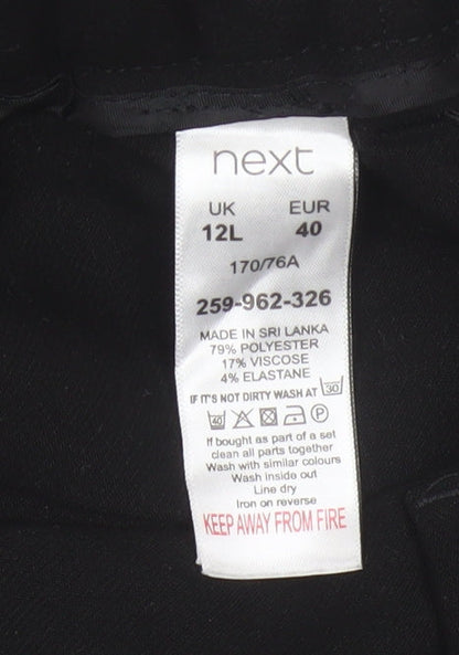 Next Women Black UK 12L Tall Straight Leg Stretch Dress Trousers
