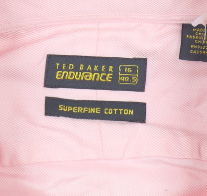 Ted Baker Men’s Pink 16/40.5 Superfine Cotton Long Sleeve Shirt