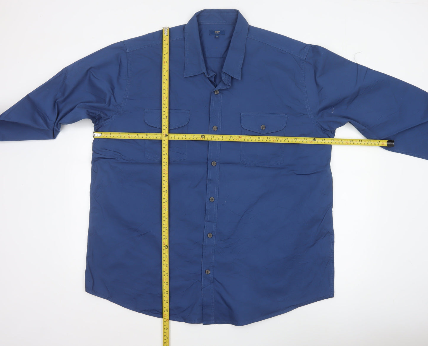 Cotton Traders Men’s Blue 2XL Cotton Long Sleeve Pocket Shirt