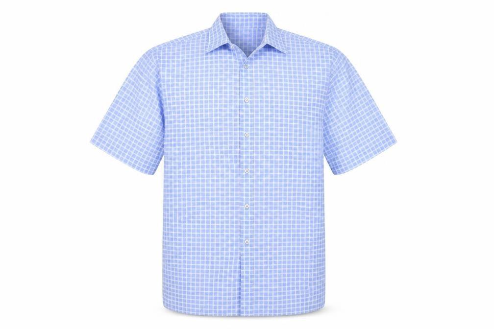 Charles Norton Men's Blue Check Short Sleeve Shirt L 41/42cm Button-Up