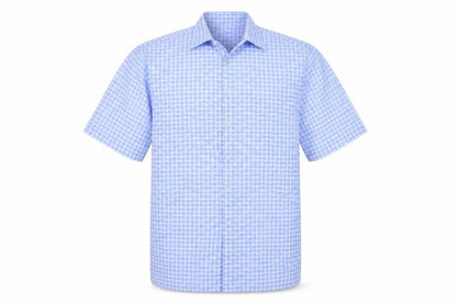 Charles Norton Men's Blue Check Short Sleeve Shirt L 41/42cm Button-Up