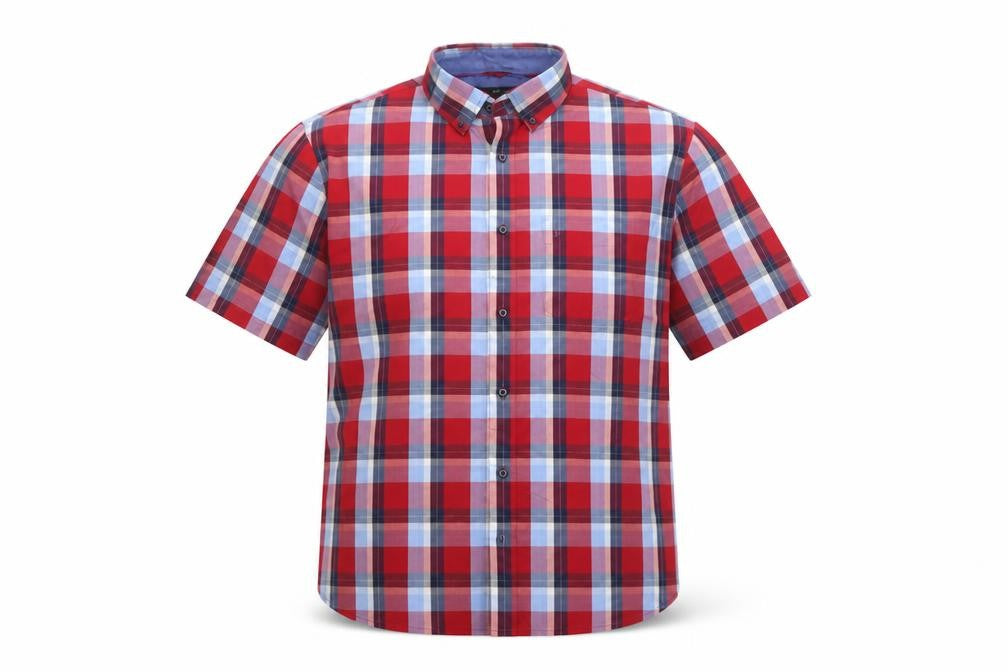 Blue Harbour Men’s Red Plaid Cotton Short Sleeve Button-Up Shirt L