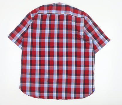 Blue Harbour Men’s Red Plaid Cotton Short Sleeve Button-Up Shirt L