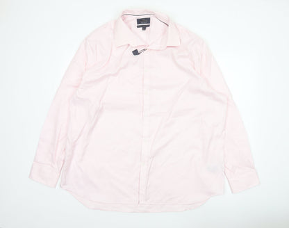Marks & Spencer Men Pink 18.5 Regular Fit Herringbone Cotton Shirt