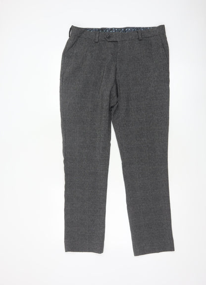 Next Men’s Grey Check Dress Trousers 32in Waist Short 29in Tapered