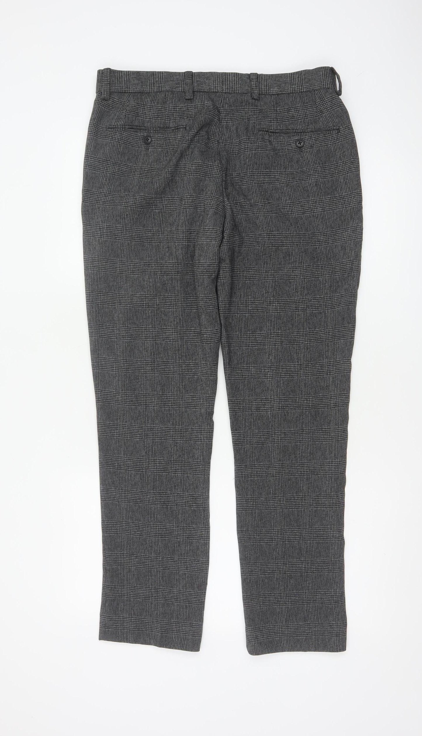 Next Men’s Grey Check Dress Trousers 32in Waist Short 29in Tapered