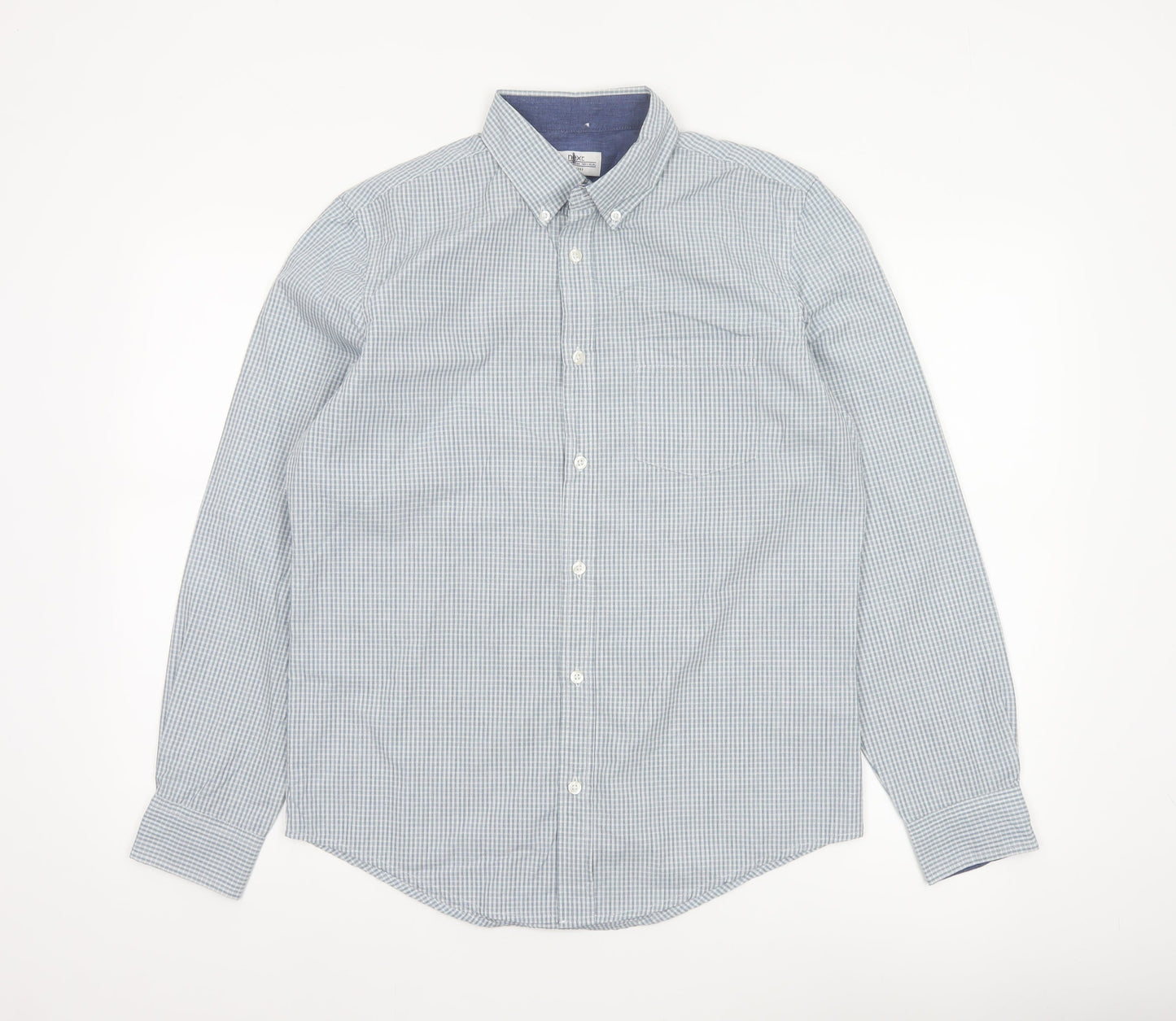 Next Men's Blue White Check S Button-Down Long Sleeve Cotton Shirt