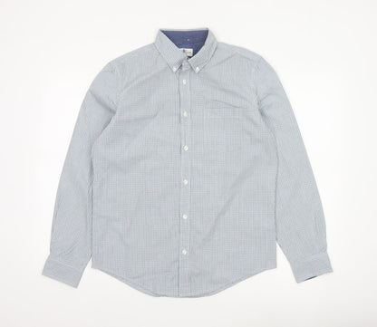 Next Men's Blue White Check S Button-Down Long Sleeve Cotton Shirt