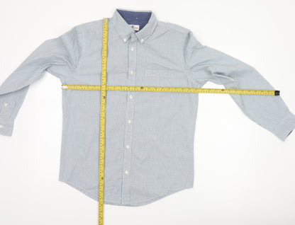 Next Men's Blue White Check S Button-Down Long Sleeve Cotton Shirt