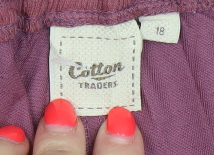 Cotton Traders Women Purple Size 18 Straight Trousers Tie Waist