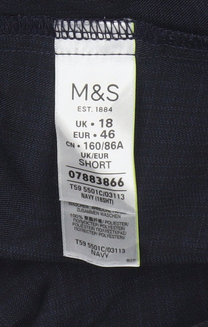 Marks & Spencer Women's Navy UK 18 Short Straight Leg Tailored Trousers