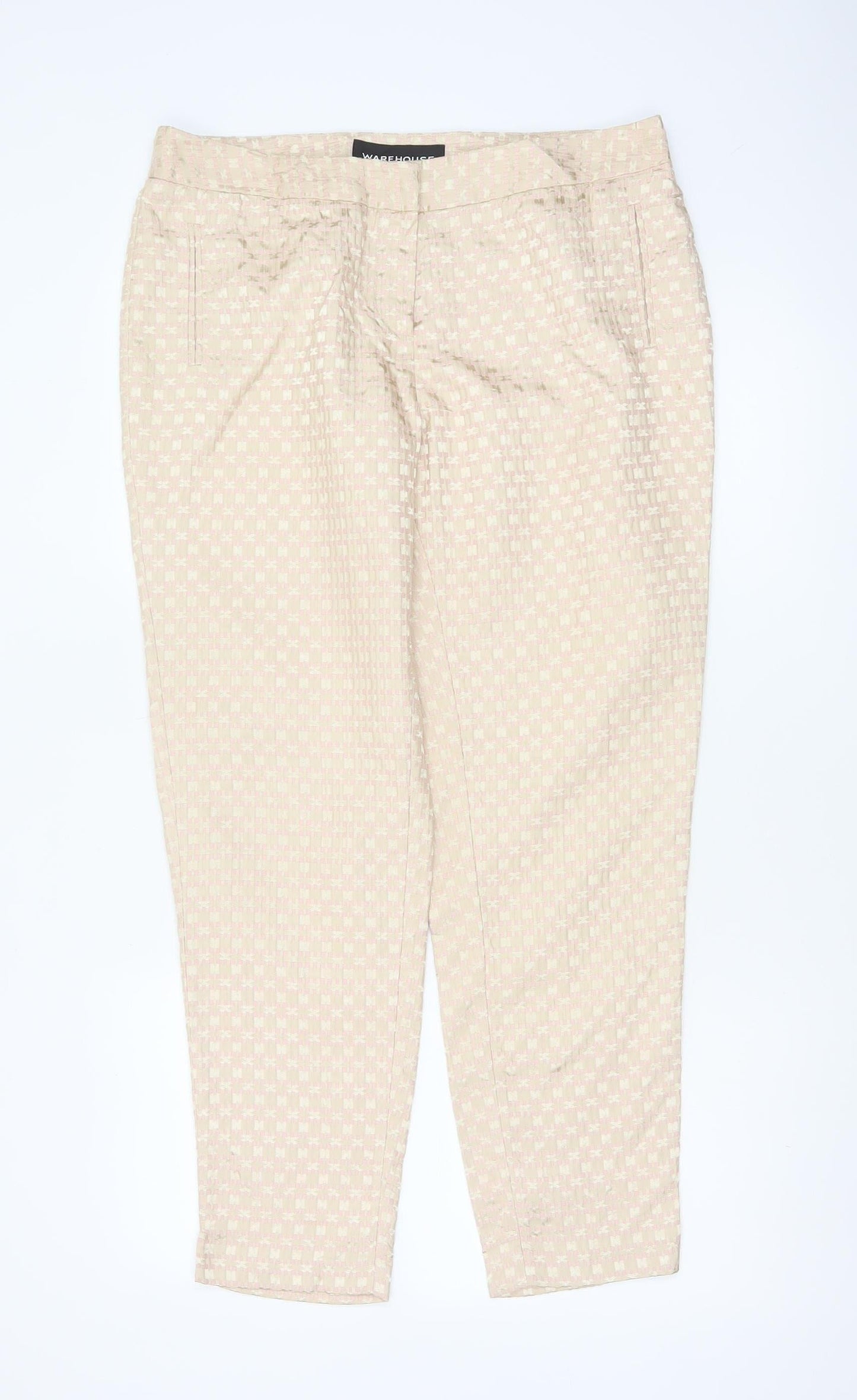 Warehouse Women’s Beige Pink Geometric Tapered Trousers UK 14