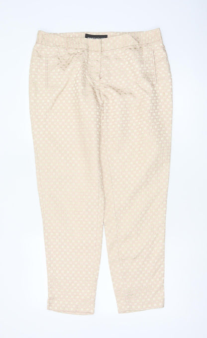 Warehouse Women’s Beige Pink Geometric Tapered Trousers UK 14