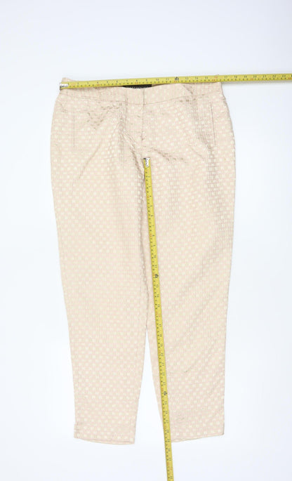 Warehouse Women’s Beige Pink Geometric Tapered Trousers UK 14