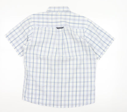 Fred Perry Men’s White Blue Check Cotton S Button-Down Short Sleeve Shirt