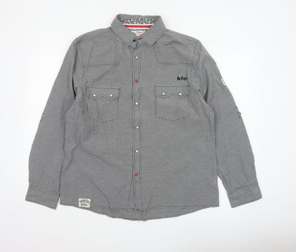 Lee Cooper Men's Grey Check Snap Western Shirt Size L Long Sleeve