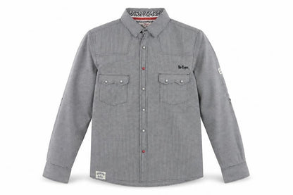 Front view of Lee Cooper Men's Grey Check Snap Western Shirt, size L, Long Sleeve